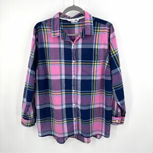 Old Navy Plus LS Classic Navy Pink Plaid Button Down Shirt Size 1X